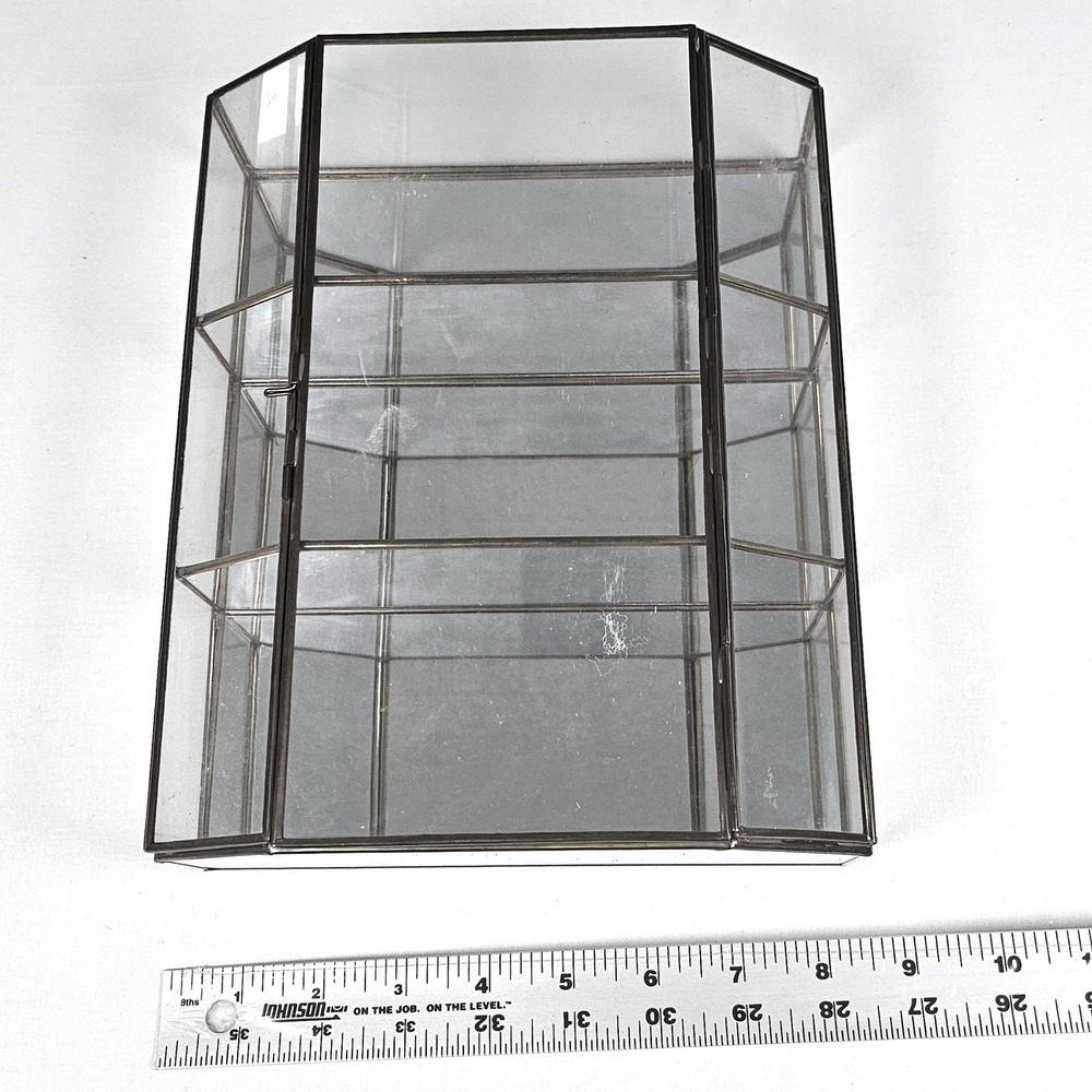 Via Vermont Handcrafted Glass Mirrored Wall Display Case Brass  9x7x3.5